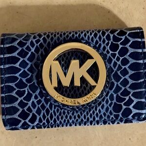 Michael Kors Navy Faux Snakeskin Card Holder/Wallet with Gold Logo
